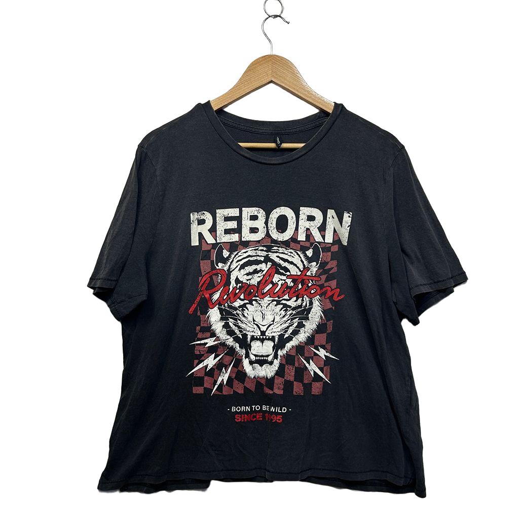 Only Black Reborn Tiger Cotton T-Shirt - Size XL