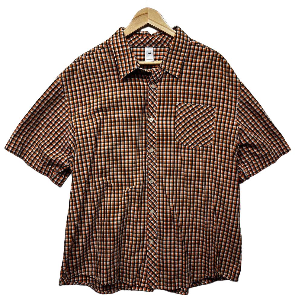 Orange Check Cotton Short Sleeve Mens Shirt - Size 4XL