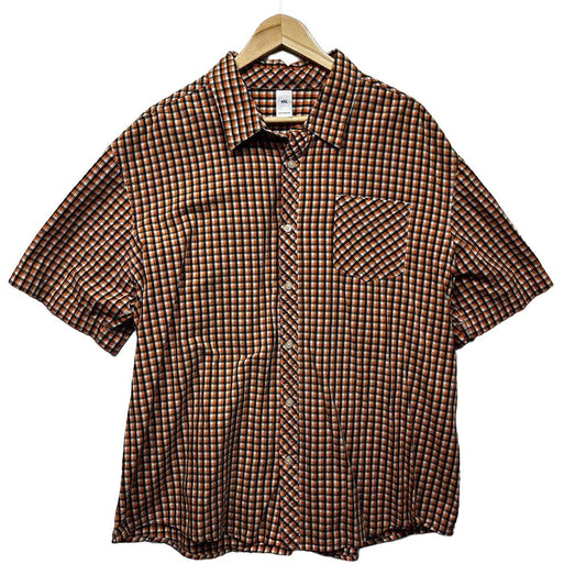 Orange Check Cotton Short Sleeve Mens Shirt - Size 4XL