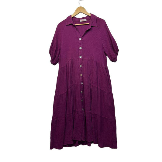 Orange Sherbet Magenta Cotton Dress - Size 16