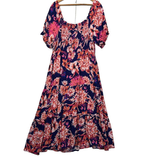 Orange Sherbet Navy Floral Dress - Size XXL