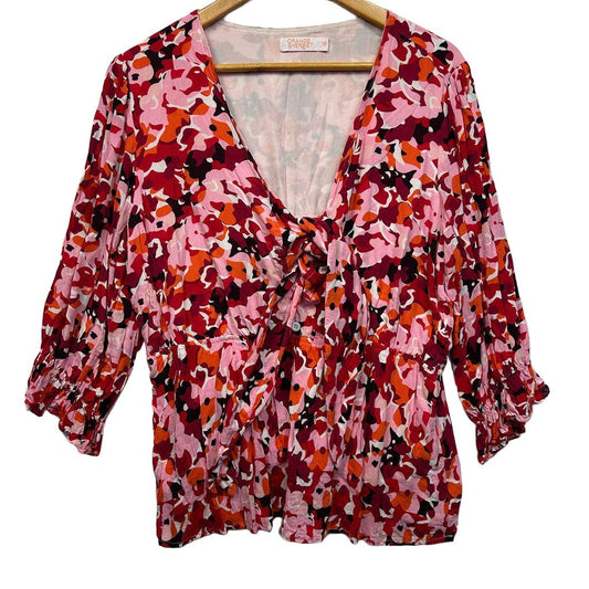 Orange Sherbet Pink Floral Top - Size 18