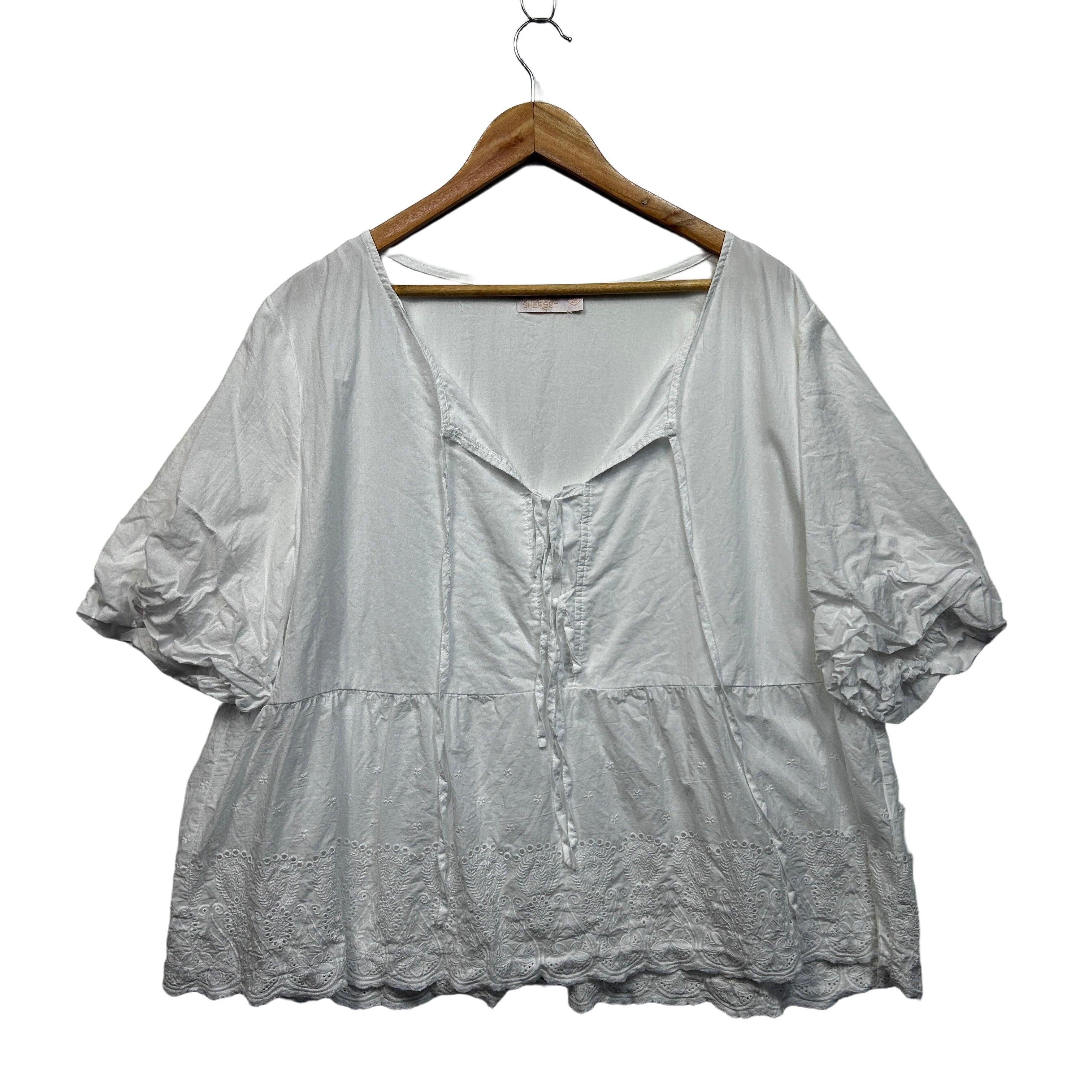 Orange Sherbet White Plus Size Cotton Top - Size 26