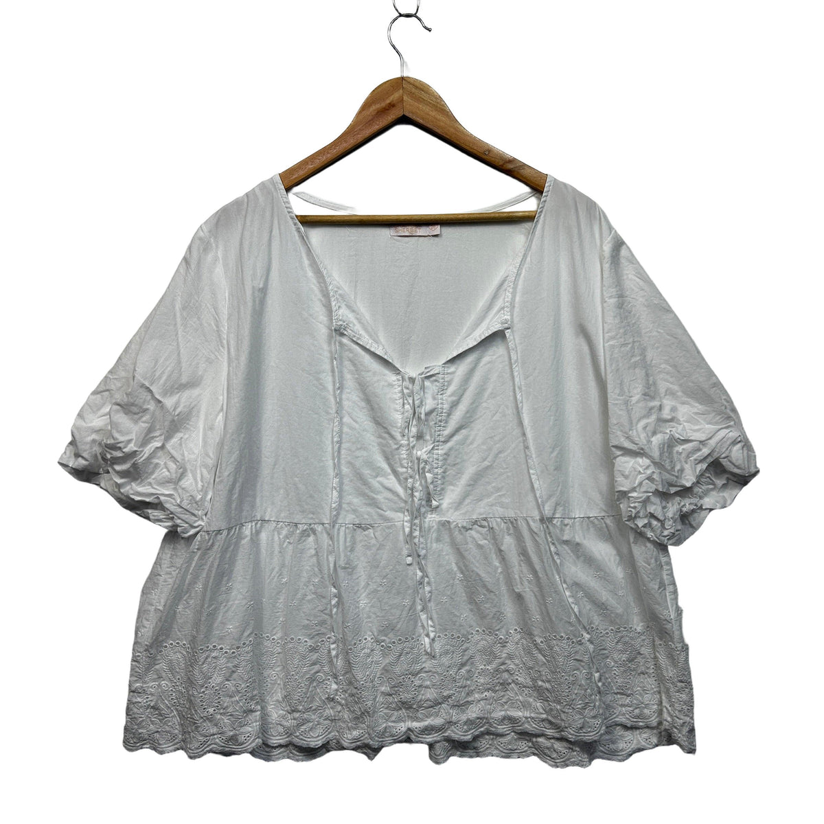 Orange Sherbet White Plus Size Cotton Top - Size 26