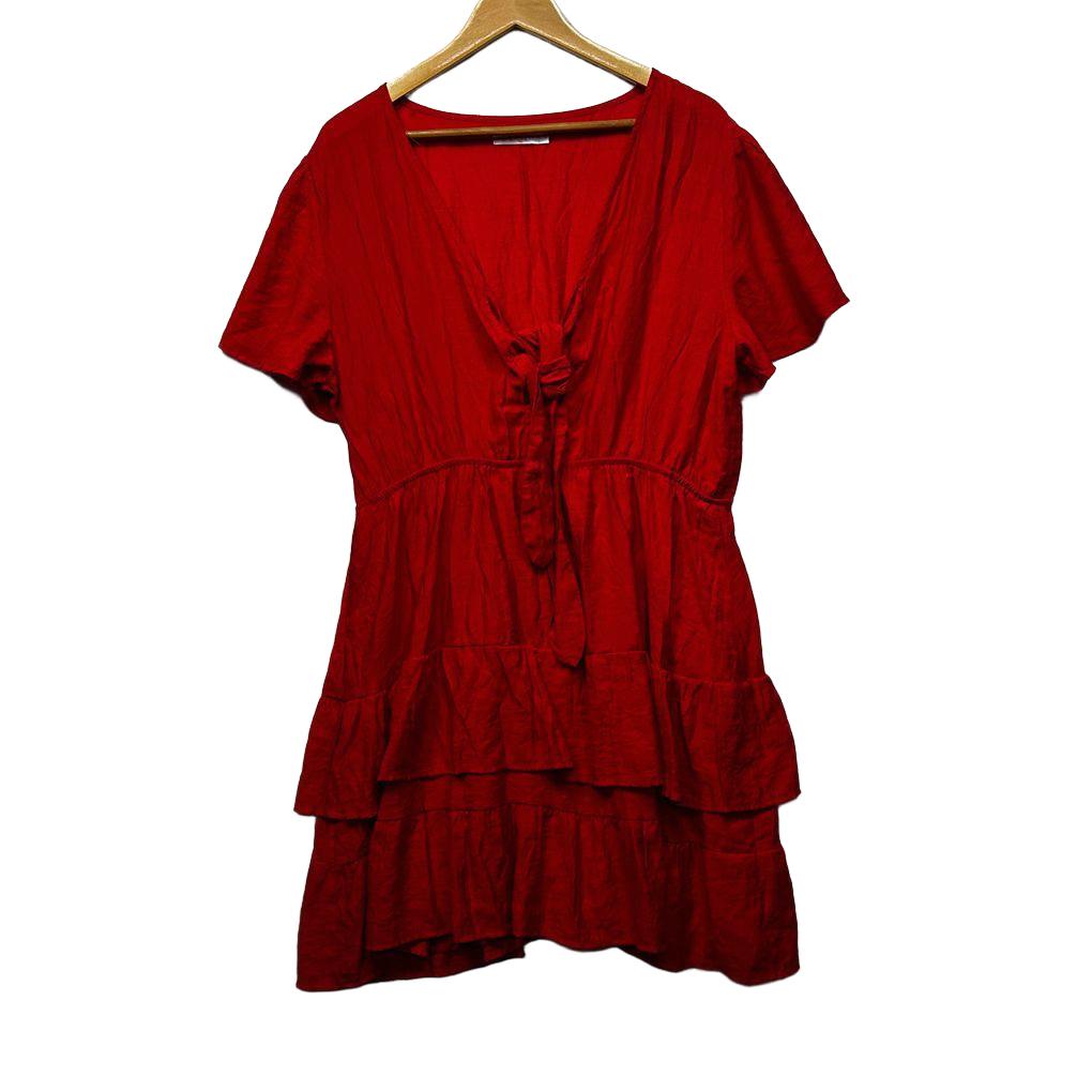 Orange Sherbet Red Cotton Dress - Size 18
