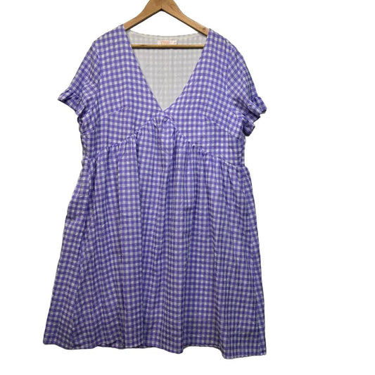 Orange Sherbet Purple Gingham Cotton Dress - Size 20