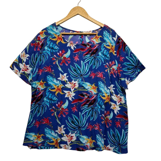 Orientique Blue Floral Top - Size 18