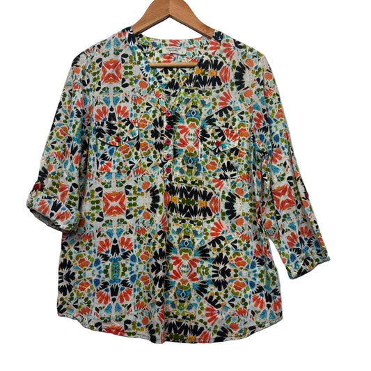 Orientique Multicolour Floral Cotton Blouse - Size 12