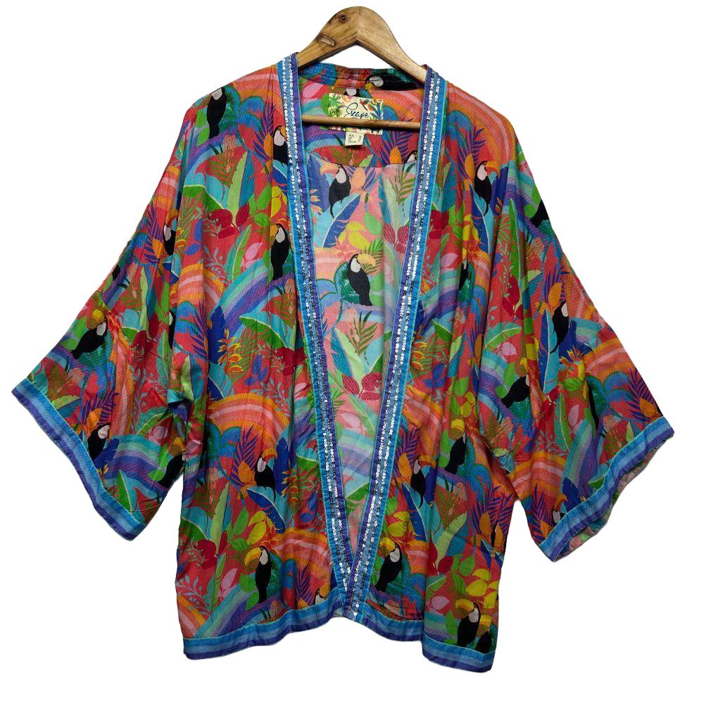 Orientique Multicoloured Duster Jacket Kimono - Size 16