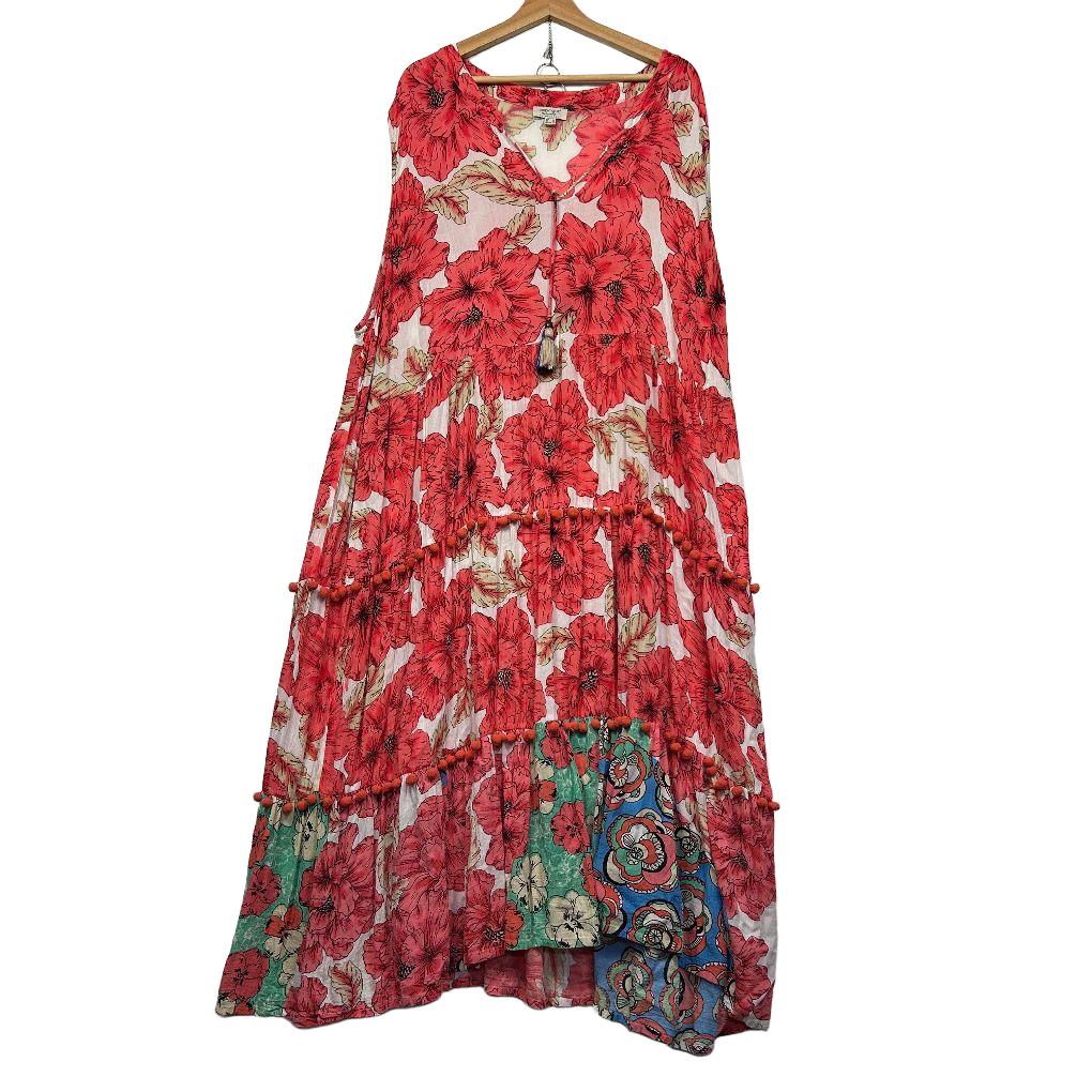 Orientique Red Floral Maxi Tiered Dress - Size 24