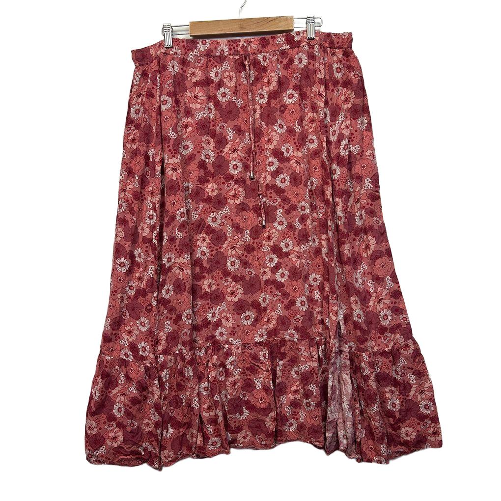 Peach Pink Floral Boho Maxi Skirt - Size 22