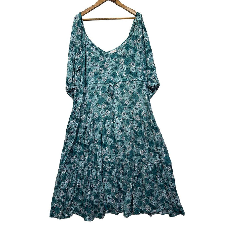 Peach Teal Floral Boho Maxi Dress - Size 22
