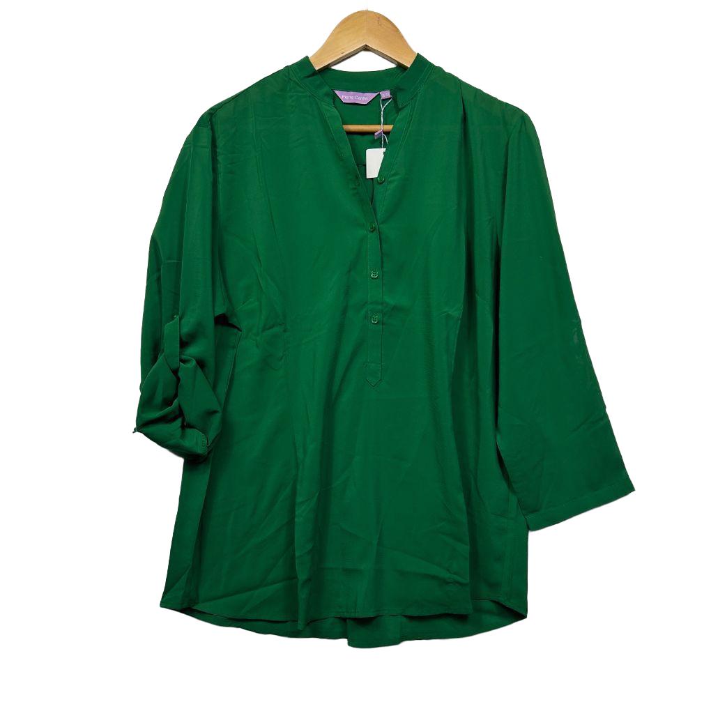 Pierre Cardin Green Button Up Roll Tab Sleeve Top - Size 18/3XL