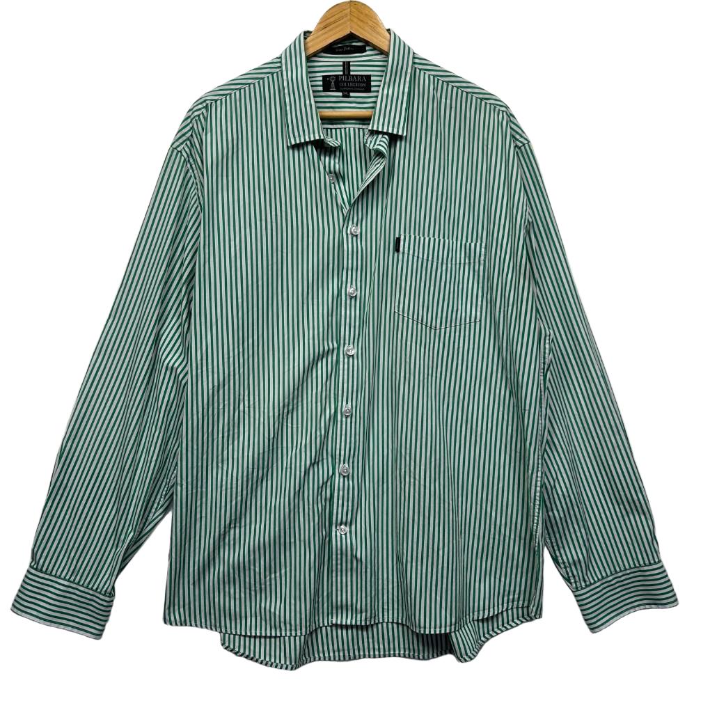 Pilbara Collection Green Striped Cotton Shirt - Size 3XL