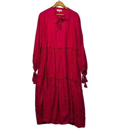 Pink Linen Tiered Maxi Dress - Size XL
