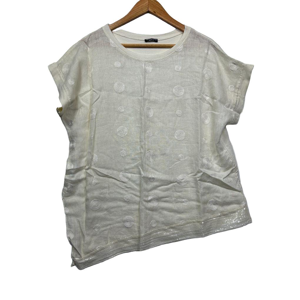 Pittarello Italian White Linen Polka Dot Top - Size L