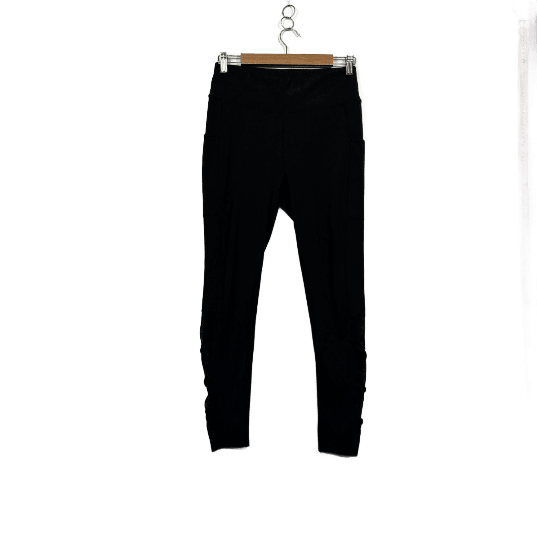 PopFit Black High Waist Active Leggings Mesh Detail Pockets Size Large