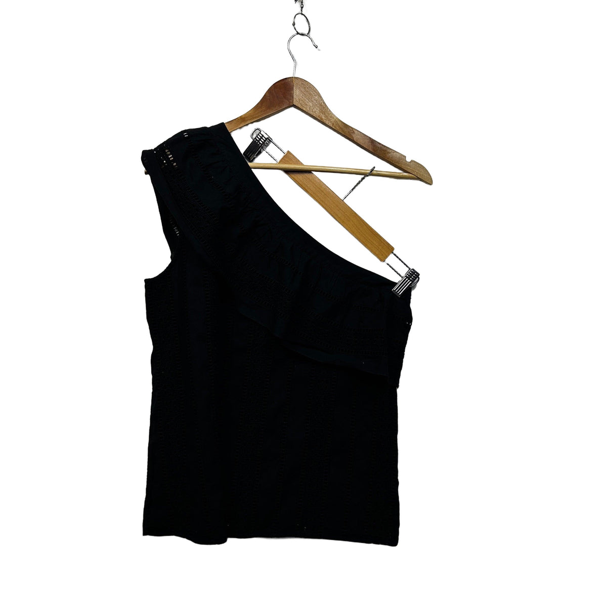 Portmans Black Cotton One Shoulder Top - Size 12