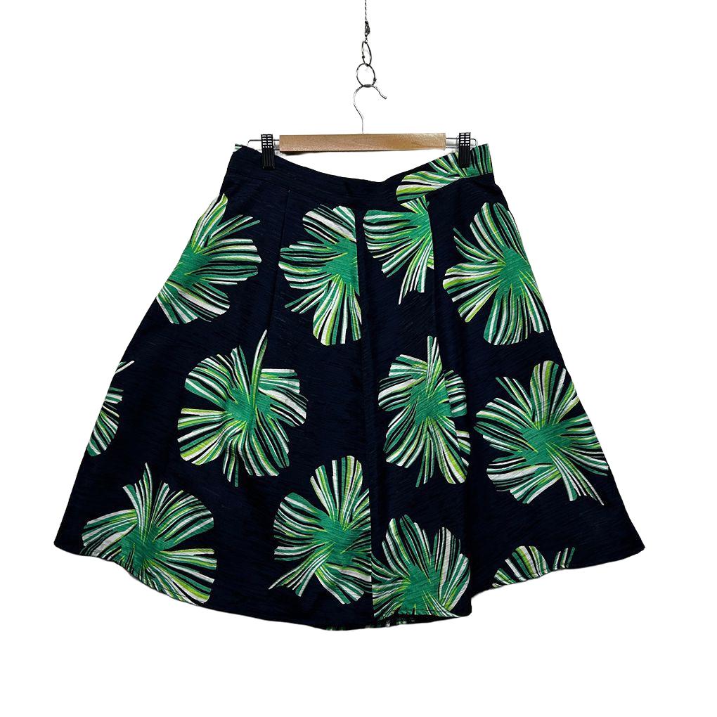 Portmans Navy Green Print Skirt - Size 14?