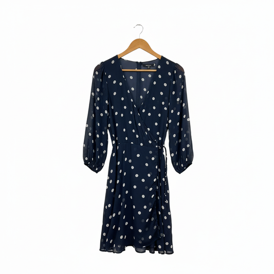 Portmans Navy Polka Dot 3/4 Sleeve Wrap Dress - Size 12