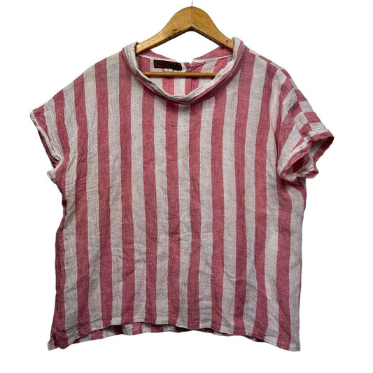 Portofino Pink Striped Linen Top - Size 16