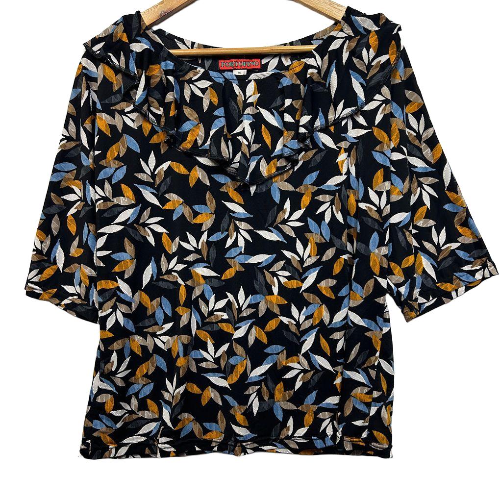 Portofino Black Leaf Print Top and Skirt Set - Size 16