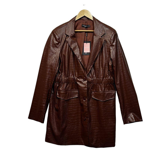 PrettyLittleThing Brown Plus Size Faux Leather Jacket - Size 18