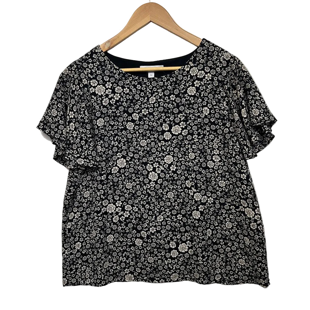 Preview Black Floral Top - Size 12