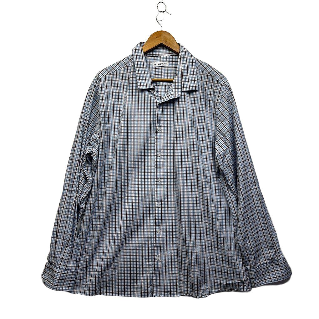 Preview Blue Check Cotton Mens Shirt - Size XXXL