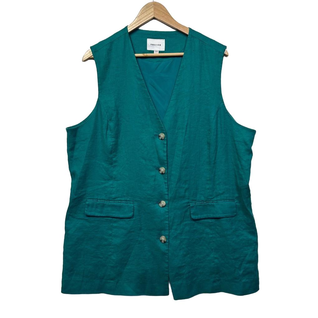 Preview Teal Linen Sleeveless Vest Top - Size 20