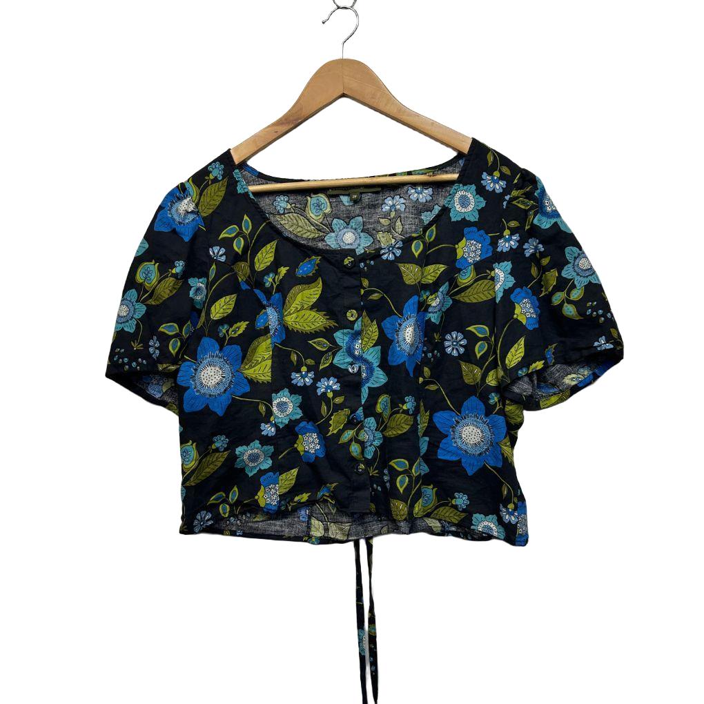 Princess Highway Navy Floral Cropped Top - Size 20