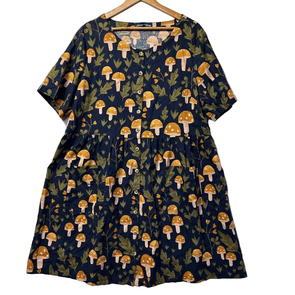Princess Highway Navy Mushroom Linen Dress - Size 18