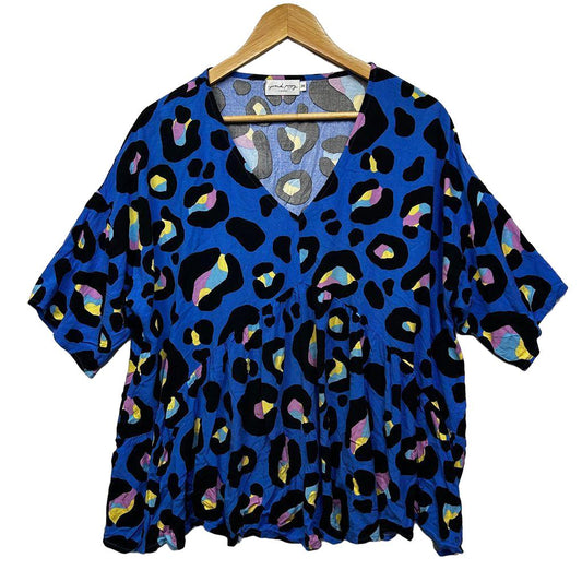 Proud Poppy Blue Leopard Print Top - Size M