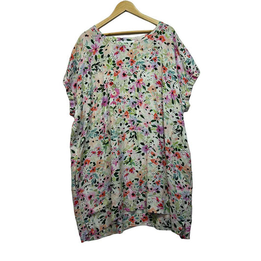Proud Poppy Multicoloured Floral Linen Dress - Size 24