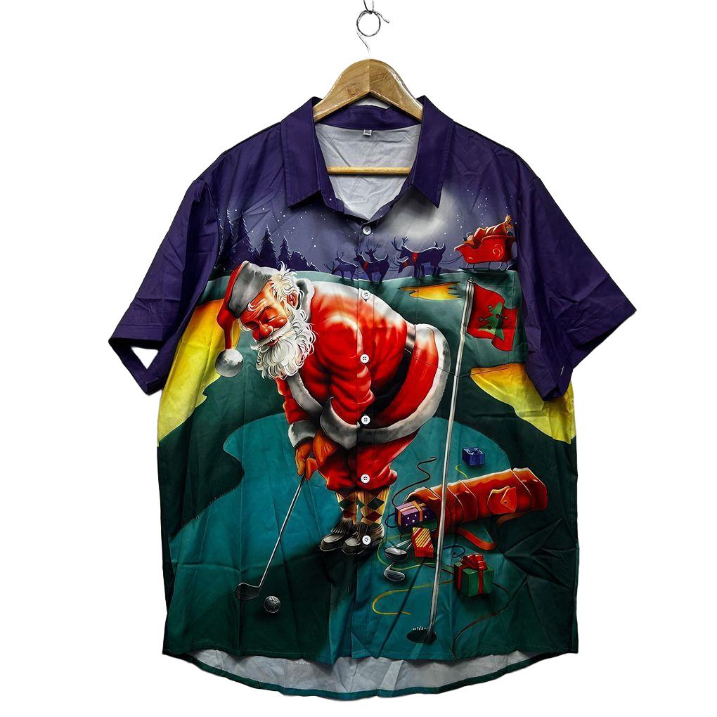Purple Santa Golf Christmas Shirt Mens - XL/2XL