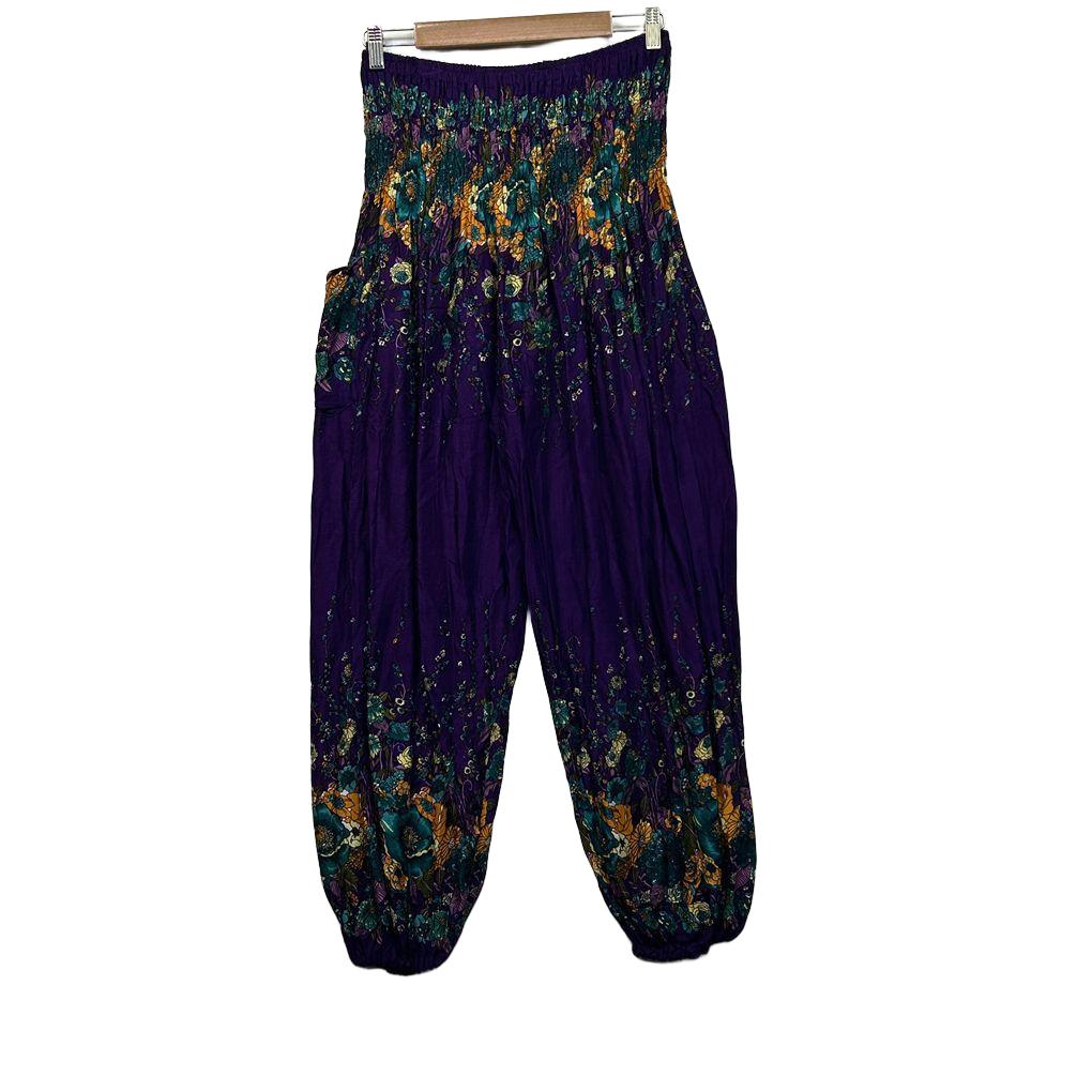 Boho Purple Floral Harem Pants - Size 14/16