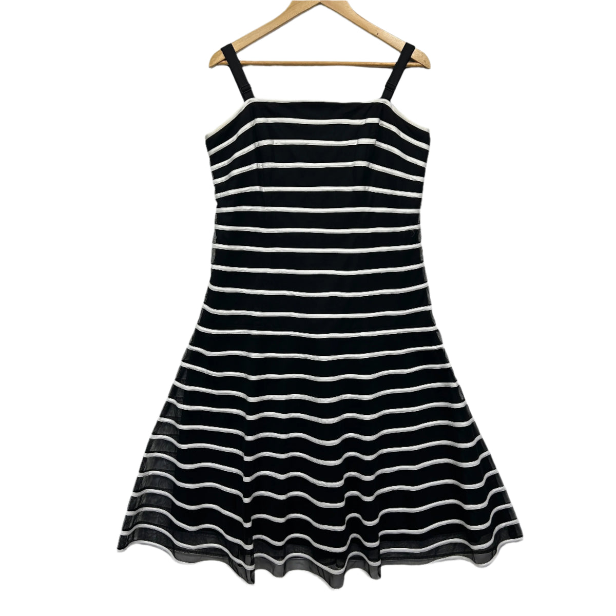 Queenspark Black White Striped Fit & Flare Dress - Size 14