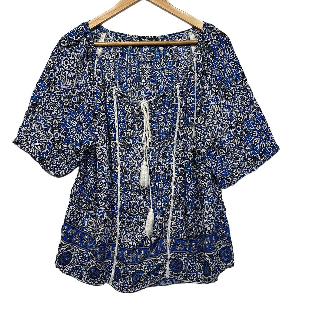 Quelque Blue Print Top - Size 16
