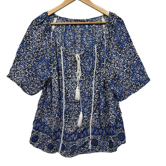 Quelque Blue Print Top - Size 16