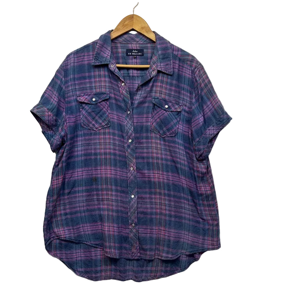 RB Sellars Andrea Blue Purple Check Shirt - Size 18