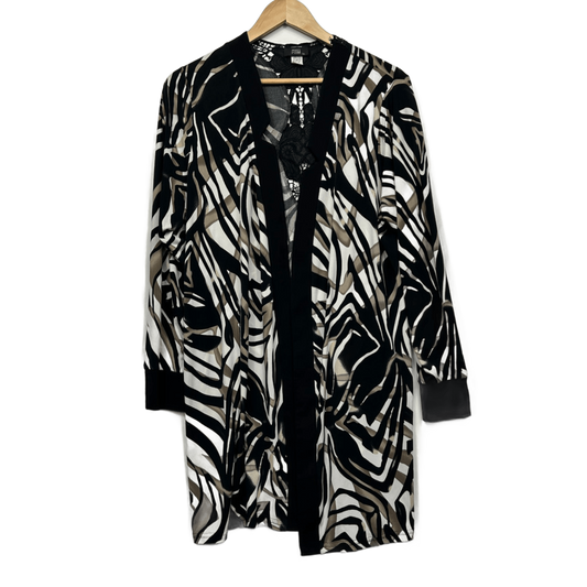 RTM Black Cream Beige Animal Print Long Sleeve Kimono Top - Size 16