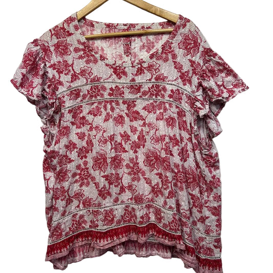 Red Floral Cotton Top - Size 22