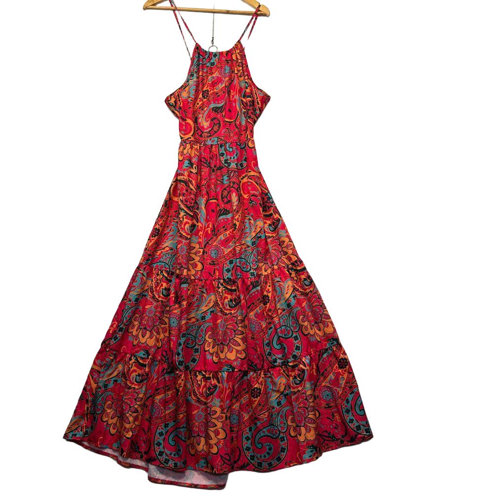 Red Floral Maxi Dress - Size L