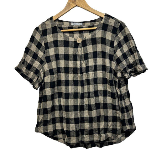 Regatta Beige Check Linen Top - Size 16