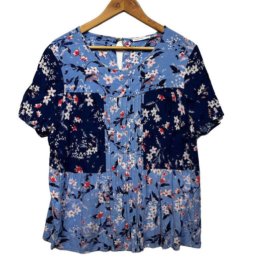 Regatta Blue Floral Short Sleeve Top - Size 16