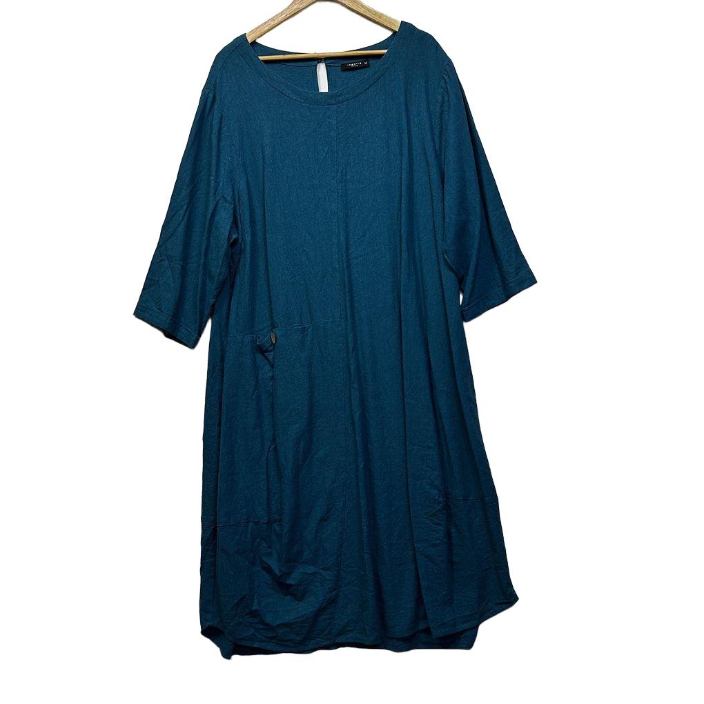 Regatta Curve Teal Linen Dress - Size 24