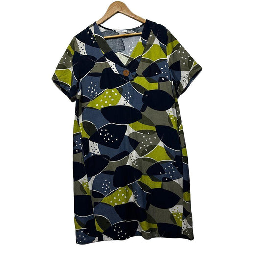 Regatta Green Abstract Print Linen Dress - Size 14