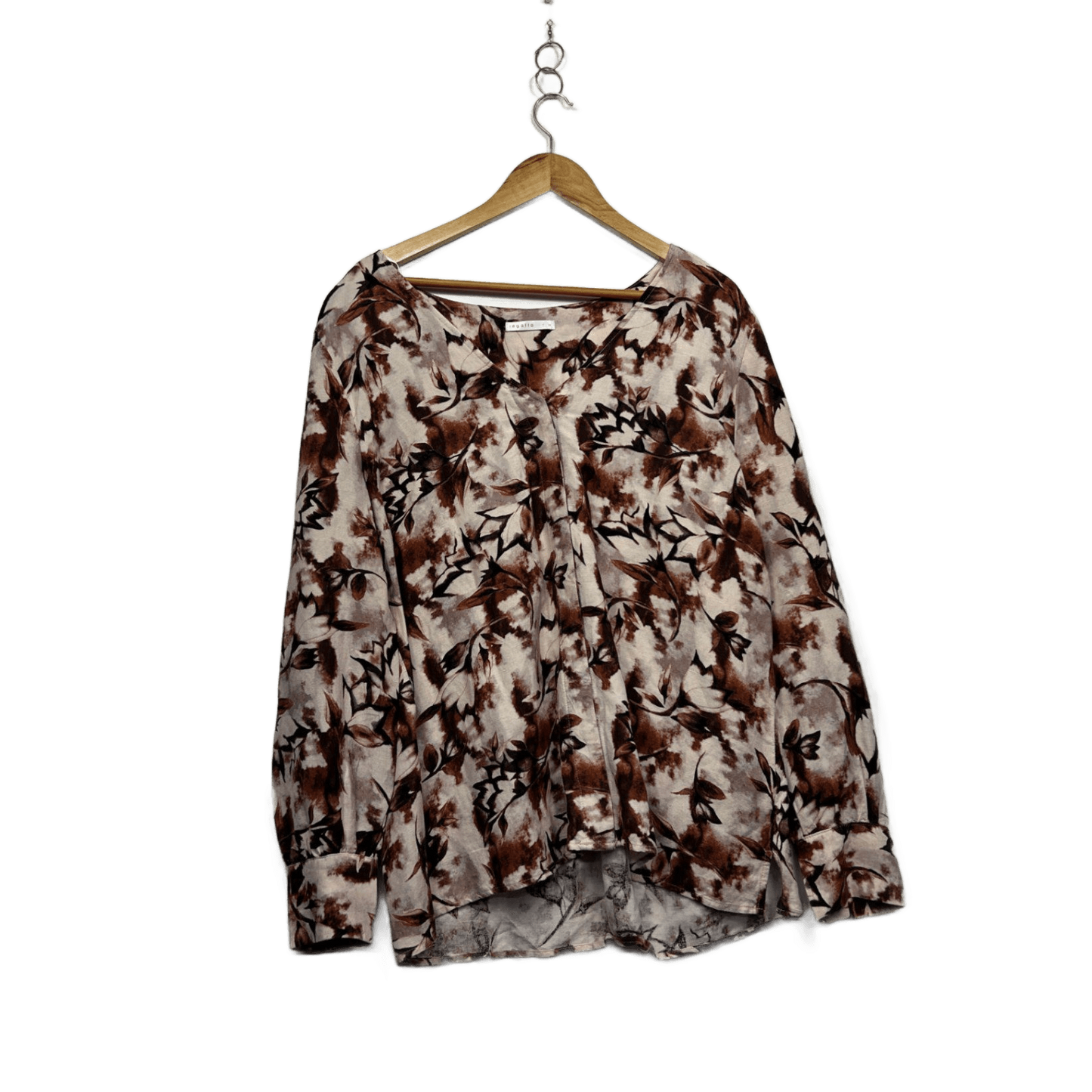 Regatta Linen Blend Brown Beige Long Sleeve Floral Blouse Size 16
