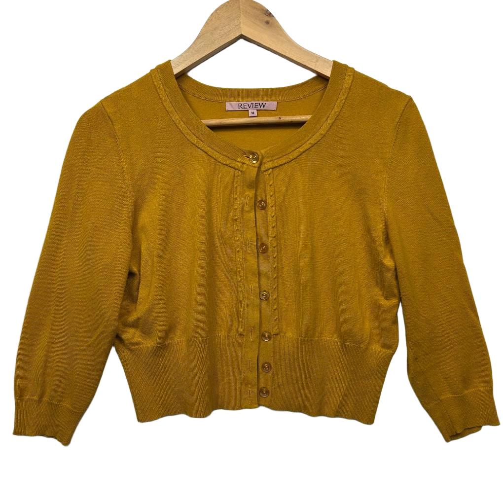Review Mustard Cropped Cardigan - Size 16