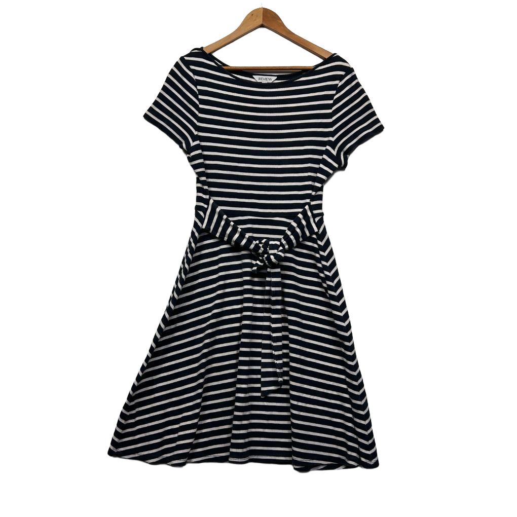 Review Navy White Striped Cotton Dress - Size 16